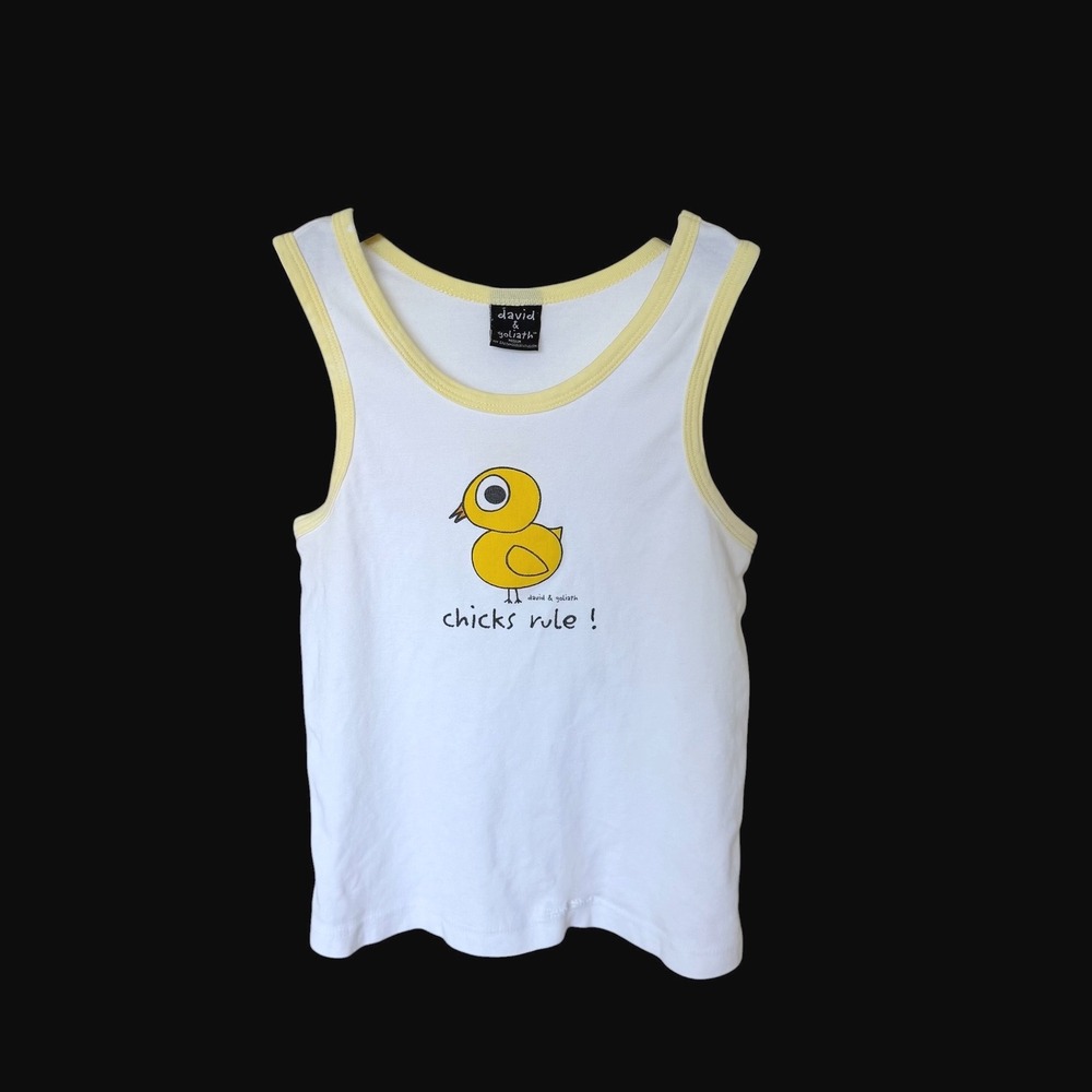 Y2K David & Goliath Chicks Rule Ringer Tank Top White Yellow Y2K Medium